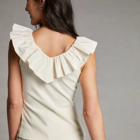 Maeve by Anthropologie Tina Ruffled Tank Top in Cream White size Small - Picture 2 of 10